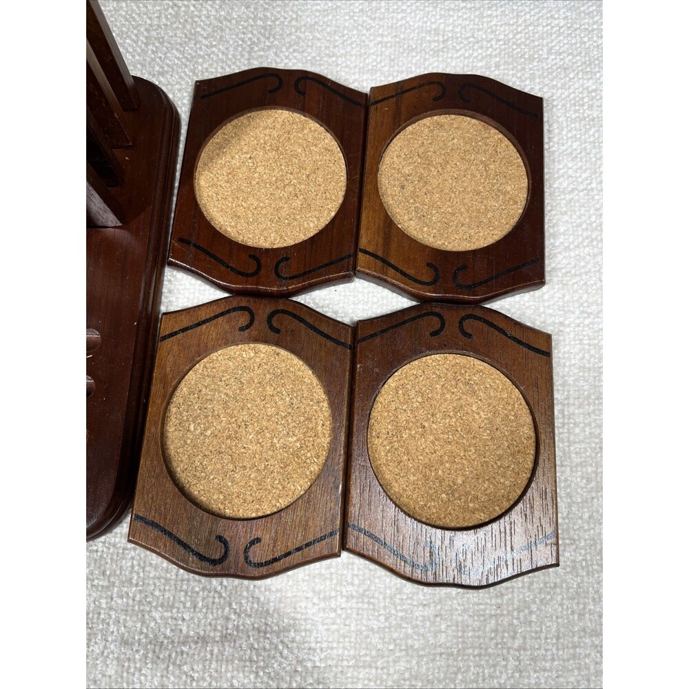 Vintage Japan 1950s Wooden 8 Coaster Set Stand Gail Craft Rare MCM Moody Barware - Picture 8 of 9